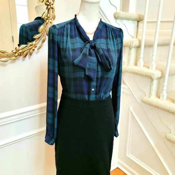 🆕️ J Crew Blackwatch Tartan Plaid Bow Top Green - Picture 8 of 8